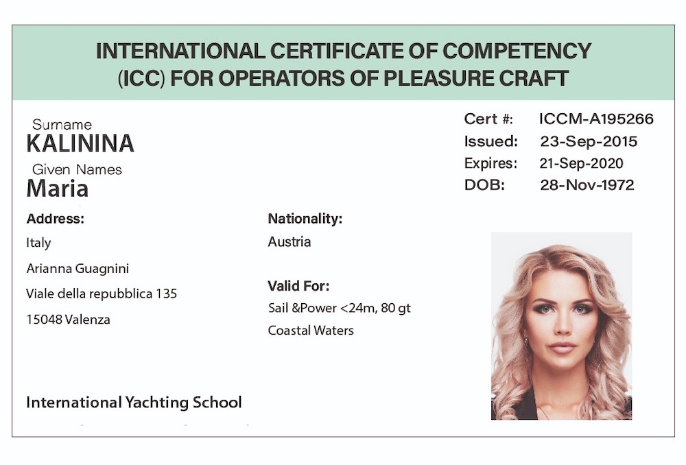 ICC сертификат/лицензия - International Certificate of Competence.